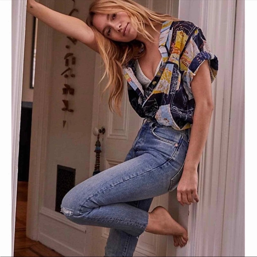 EUC We The Free Stella Raw Hem High Waisted Skinny Jeans Medium Wash Free People